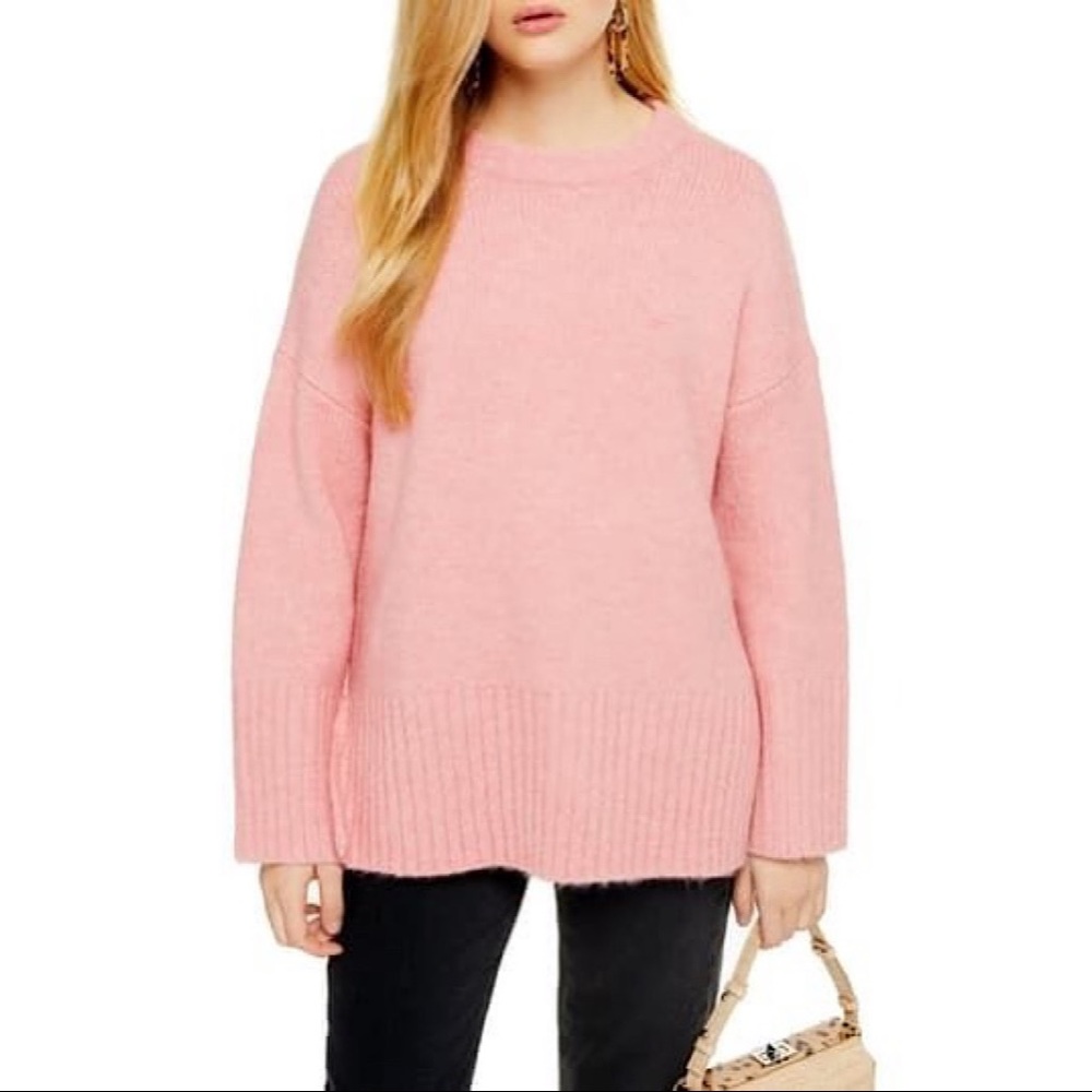 TOPSHOP Supersoft Deep Hem Crewneck Sweater Pink M